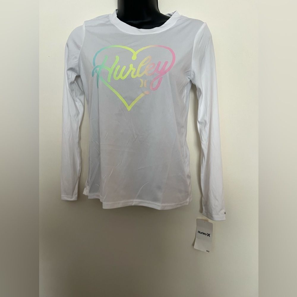 Hurley Kids White Rashguard with Rainbow Heart